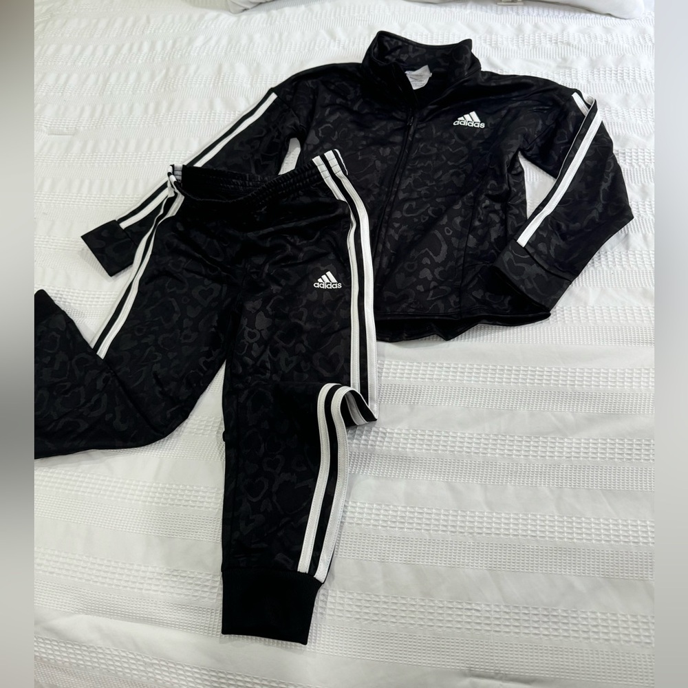 adidas Kids Black Track Jacket and Pants Set with White Stripes